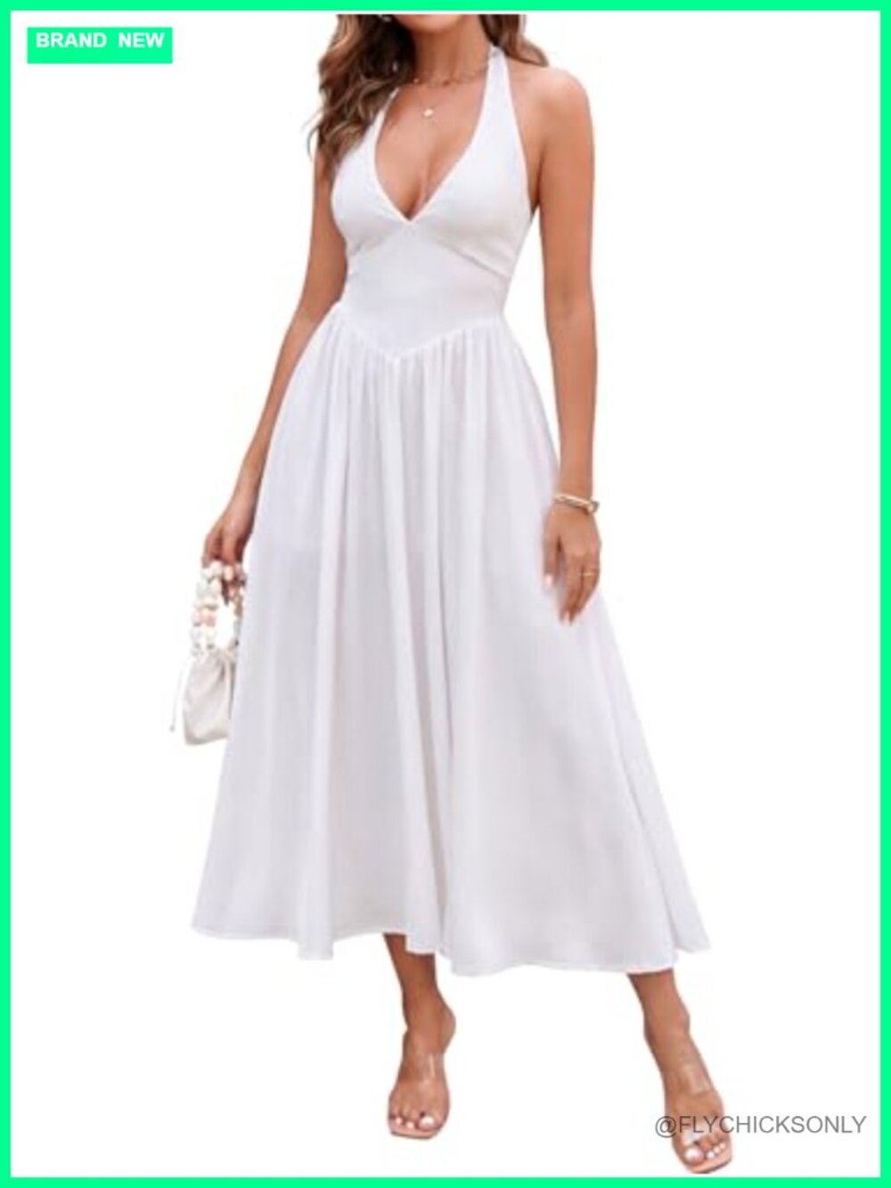 Halter Corset Midi Dress Gingham Sleeveless Backless Fit Flare